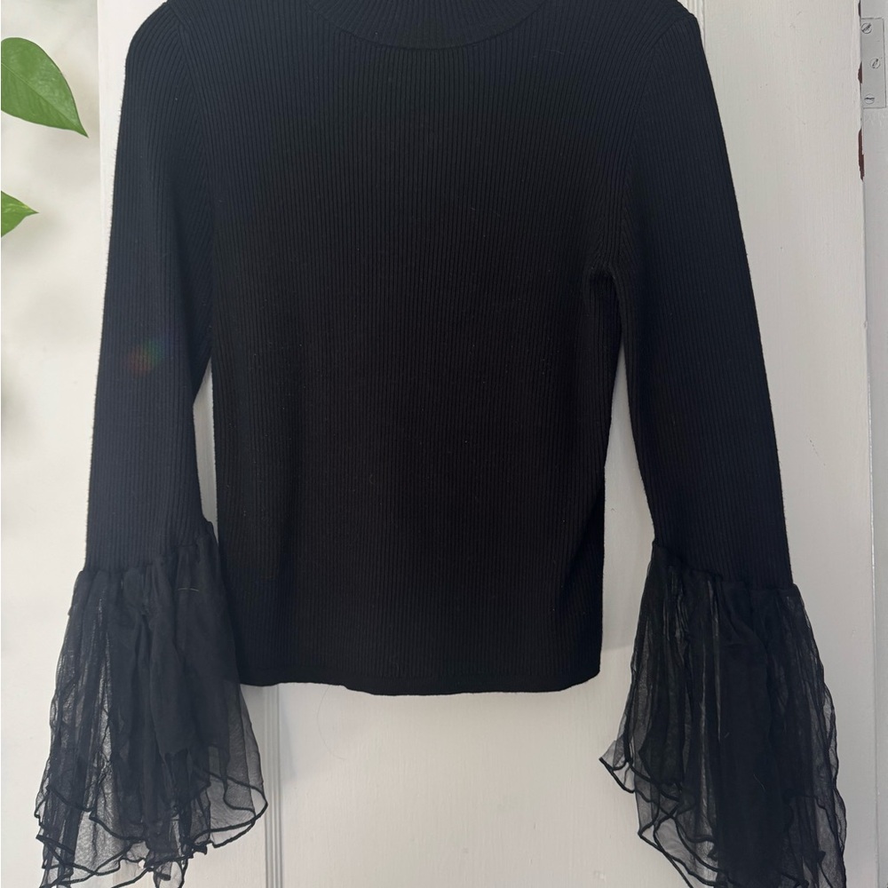 Anthropologie Black Long Sleeve Top with Sheer Bell Sleeves